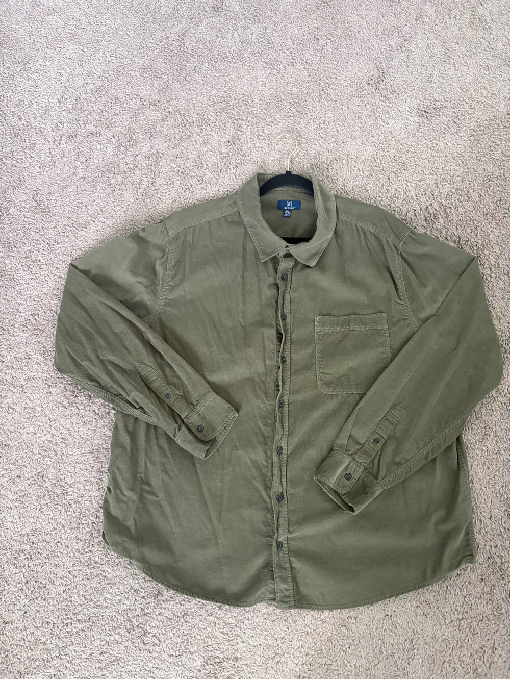George Men's Olive Button-Down Casual Corduroy Long Sleeve Shirt